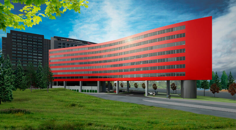 | Visualisointi tulevasta Flamingo-hotellin laajennuksesta Vantaan Aviapolissa |